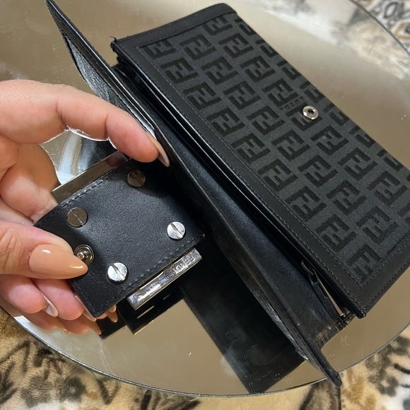 FENDI Zucchino Monogram Canvas Long Bi-Fold Wallet, Black, Vintage - Picture 11 of 15